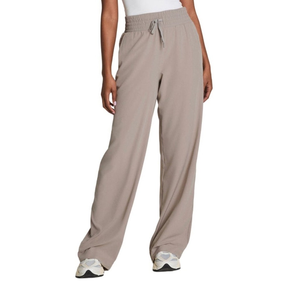 Spanx Pants Womens XS Taupe Gray On The Move Wide Leg Smocked Waist Athleisure
